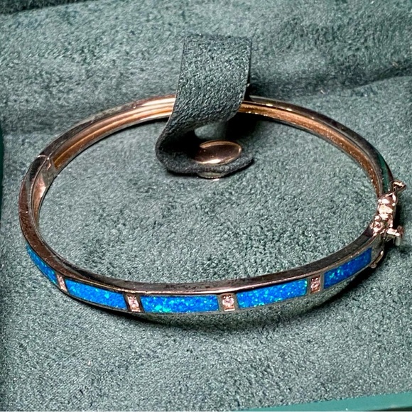 Natural Opal and lab diamonds gemstones set in rhodium plated SS bracelet - Picture 13 of 16